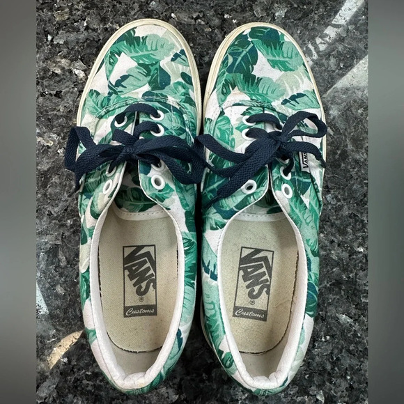 Vans Leaf Me Alone Palm Leaf Print Lace Up Low Profile Sneakers Women’s 8 Shoes - Picture 9 of 11